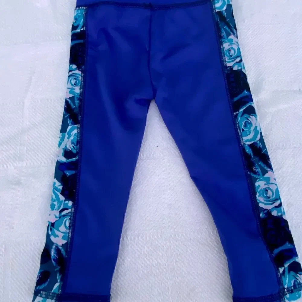 Billabong All Day Surfing Sun Protection Pants Blk W Blue Floral Down Leg 12 M